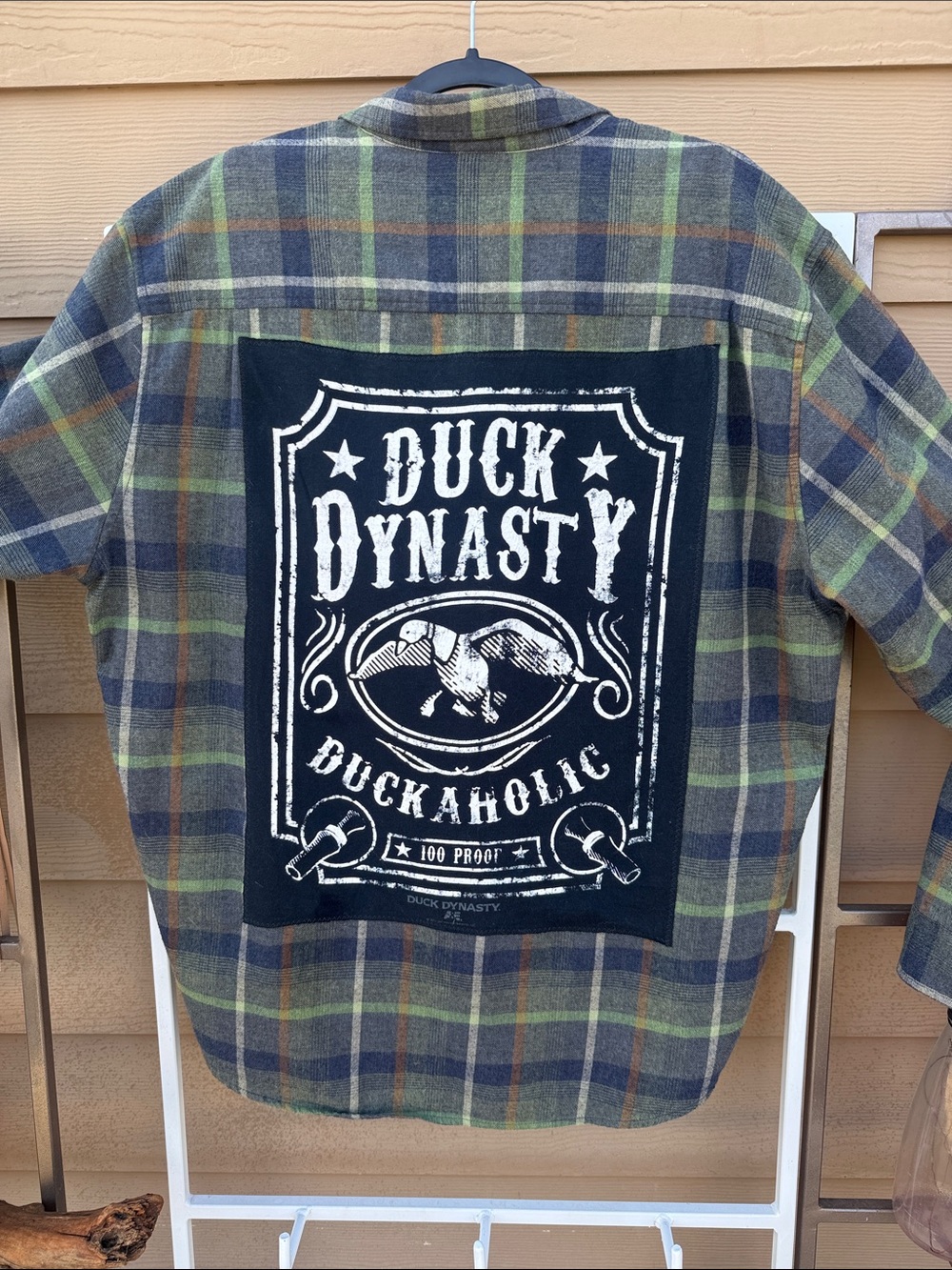 Custom "Duck Dynasty Duckaholic" Plaid Flannel Shirt - Green/Blue/Brown
